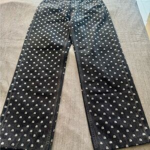 Alexander Wang Black Straight Jeans with Crystal Micro Motif, size 30